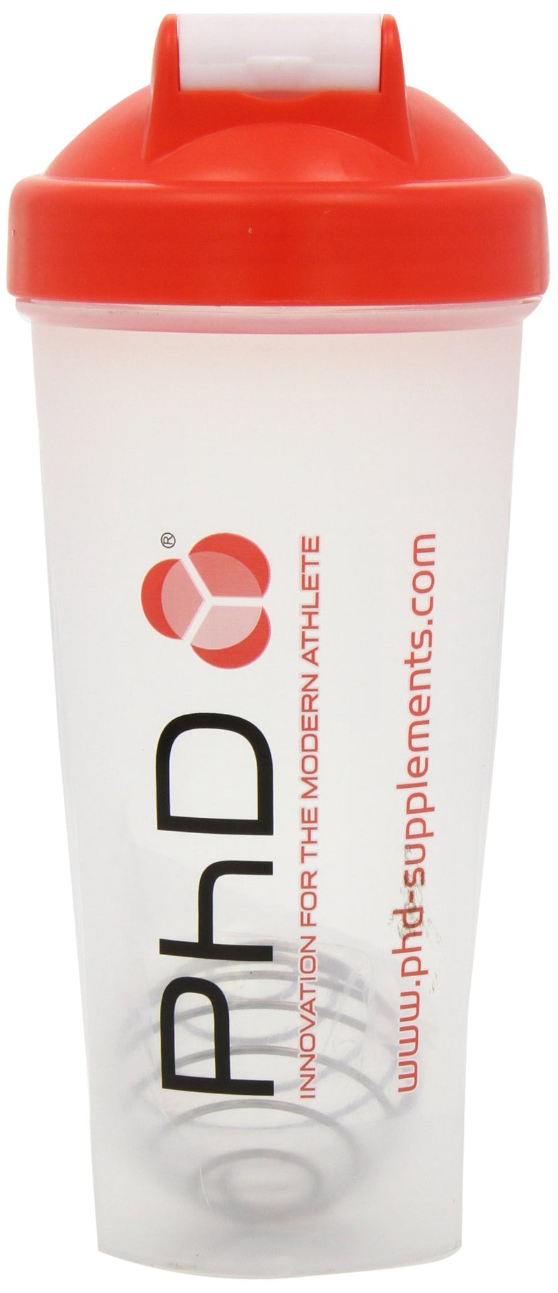 [Australia] - PhD Nutrition Mixball Shaker, Shaker for Protein Shakes, Wire Mixball Whisk, Red Non-Drip Screw Lid, Transparent Colour, 600 ml 