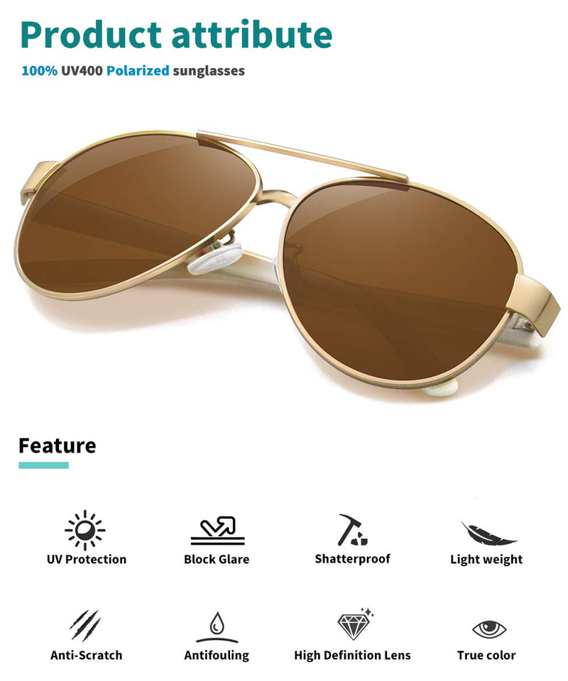 [Australia] - AWGSEE Classic Polarized Aviator Sunglasses For Women Metal Frame Sunglasses UV Protection Mirrored Lens Brown Lens 