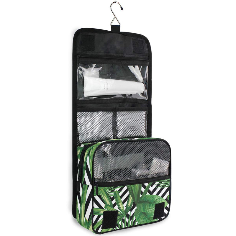 [Australia] - CUTEXL Cosmetic Bag Geometric Tropical Palm Leaves Plaid Large Hanging Wash Gargle Bag Portable Travel Toiletry Bag Makeup Case Organizer for Women Lady 