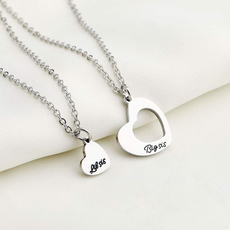 [Australia] - KUIYAI Sister Necklace for 2 Big Sister Little Sister Heart Pendant Necklace 2 sis necklace set silver 