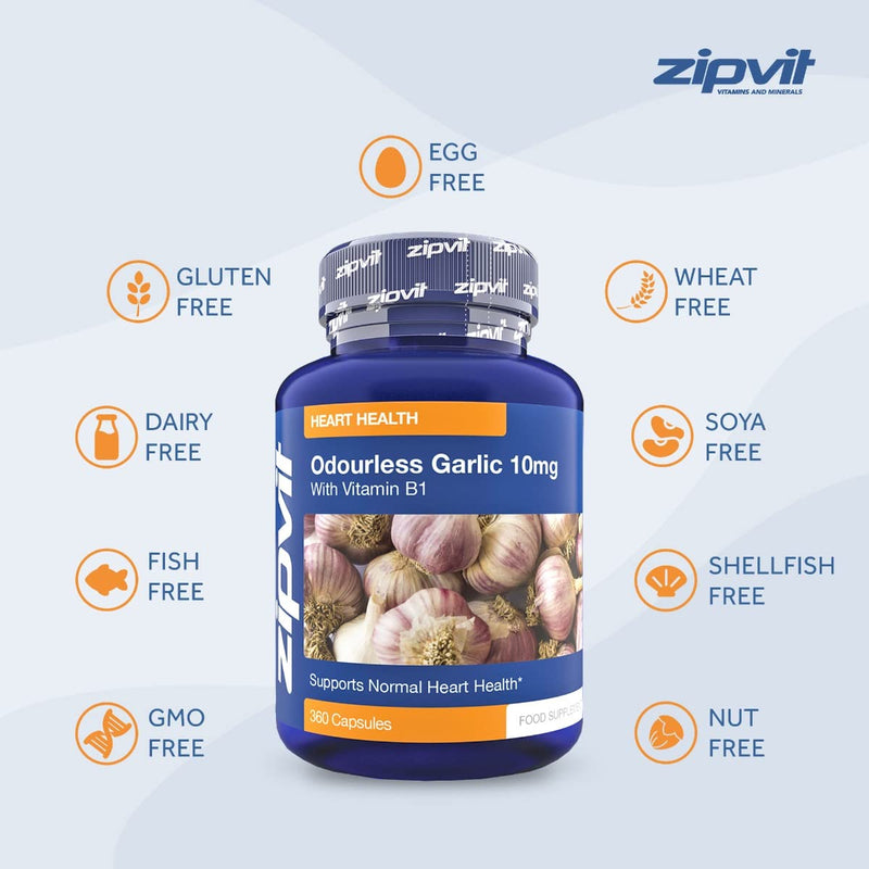 [Australia] - Garlic Odourless 10mg Capsules, 360 Pack. 1 a Day Formula. Made in UK. 12 Months Supply. 