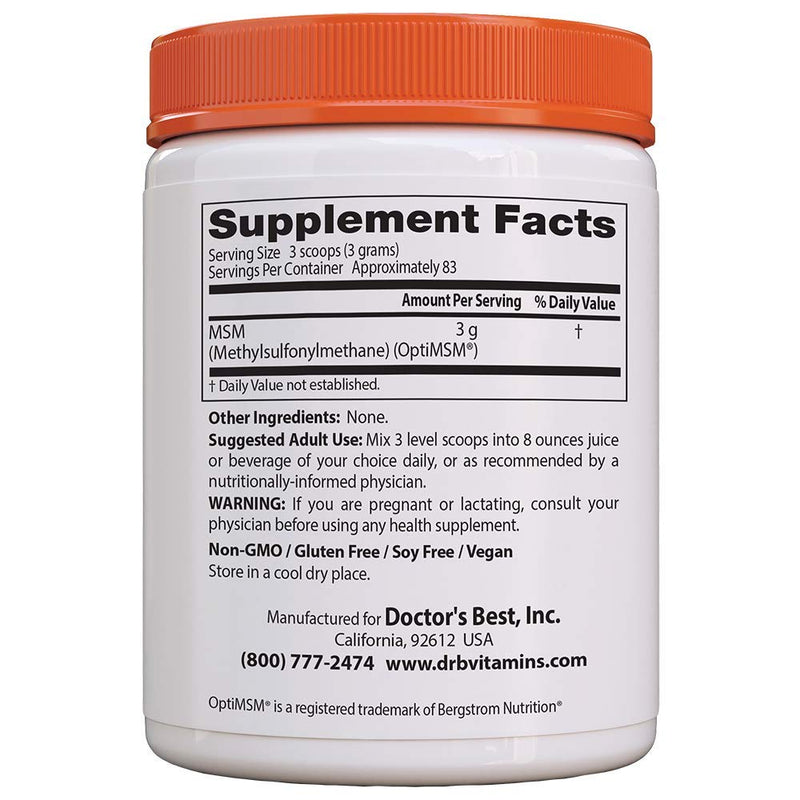 [Australia] - Doctor's Best MSM Powder with OptiMSM, Non-GMO, Vegan, Gluten Free, Soy Free, 250 Grams 