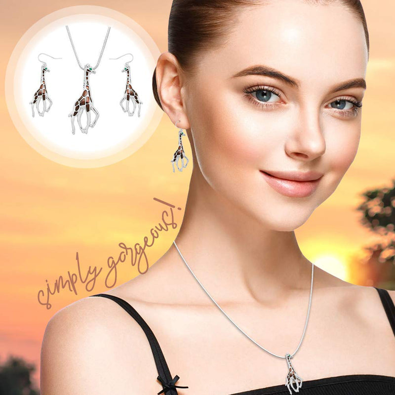 [Australia] - Lola Bella Gifts Giraffe Pendant Necklace and Earrings Set with Gift Box 