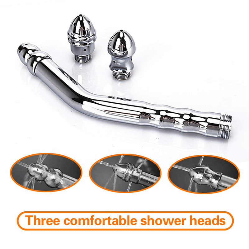 [Australia] - 3 Head Shower Enema Flusher Attachment with 59"Shower Hose for Portable Bathroom Kit Flush Enema Toilet Bent Zinc Alloy Washing and Cleaning Tool with 2 Shower Heads 