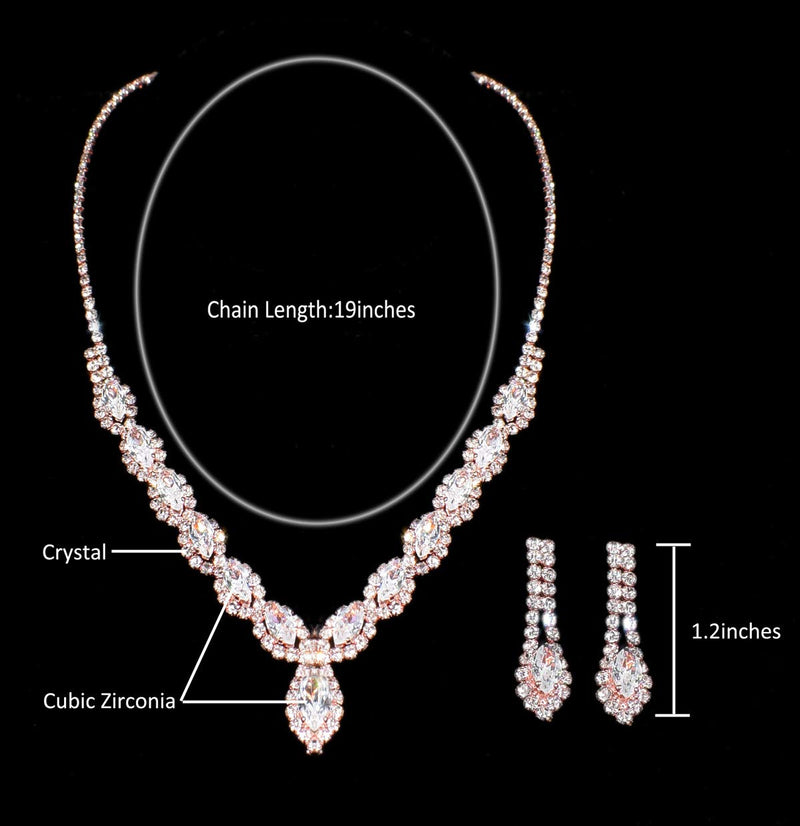 [Australia] - YSOUL CZ Rhinestone Necklace Earrings Jewelry Set for Bridal Bridesmaid Wedding Evening Party Prom 3 SET-Rose Gold 