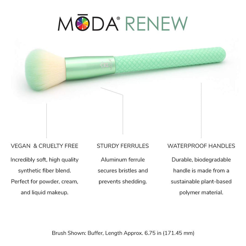 [Australia] - MODA Renew, Full Size 5pc Complete Makeup Brush Kit with Pouch, Includes - Buffer, Contour, Shader, and Detail Brushes, Mint Green 