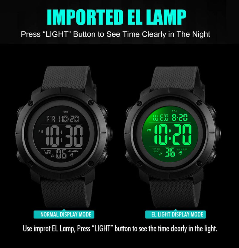 [Australia] - Boys Watch Digital Sports Waterproof Military Back Light Teenager Watch (Age for 11-15) (Black) 