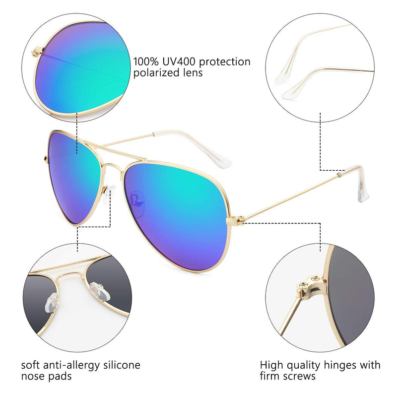 [Australia] - Livhò Sunglasses for Men Women Aviator Polarized Metal Mirror UV 400 Lens Protection Black Grey+blue Green 