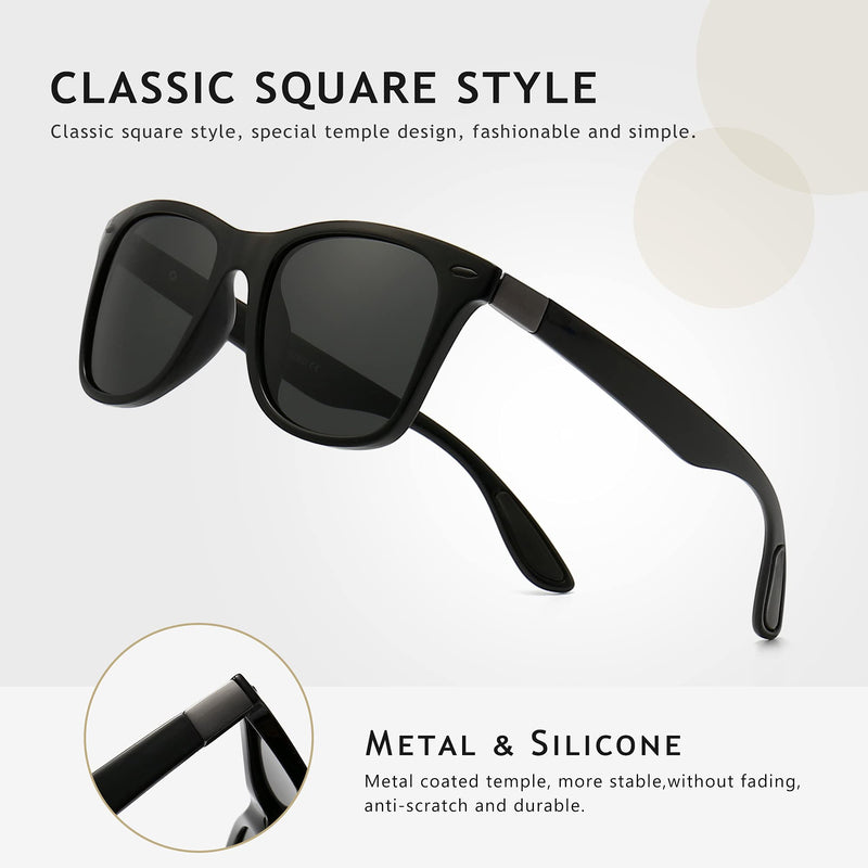 [Australia] - SUNGAIT Polarized Sunglasses for Men Simple Trendy Shades Lightweight UV400 Glasses Black Frame (Glossy Finish)/Grey Lens 56 Millimeters 