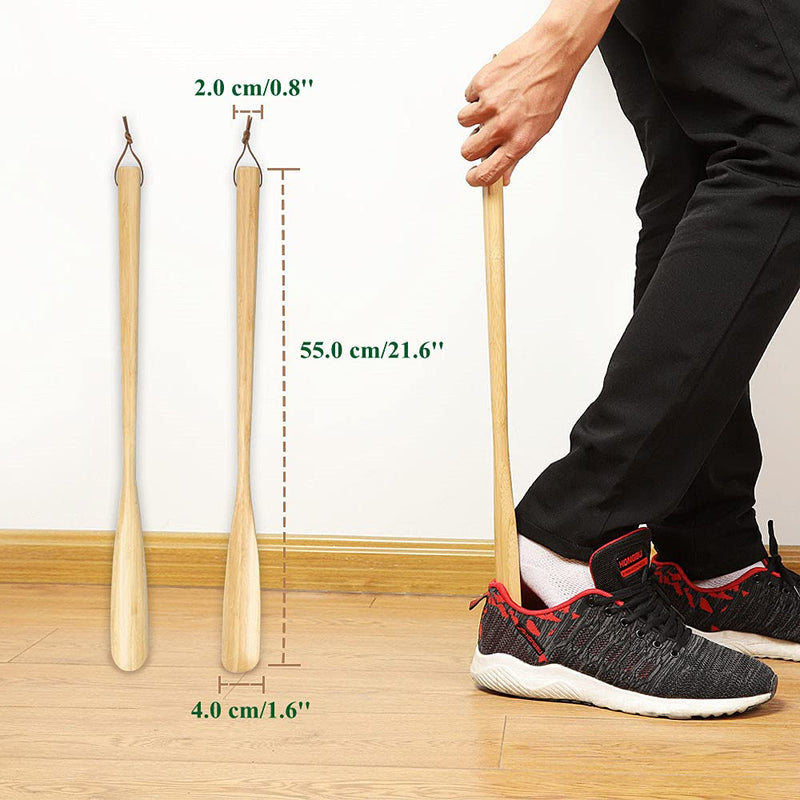 [Australia] - 21.6'' Long Handled Bamboo Wooden Shoe Horn,Wood Shoe Horn Long Handle for Seniors,Women and Men to Use While Standing,Professional Wooden ShoeHorn with Leather Strap for Hanging 