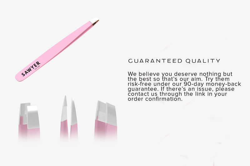 [Australia] - Tweezers for Women - 3-Piece Pink Stainless Steel Precision Eyebrow Tweezer Set With Leather Case - 4.75” T x 2.25” W - Slant, Flat, and Pointed Tips - 100% Quality Guarantee - By Sawyer Self-Care 