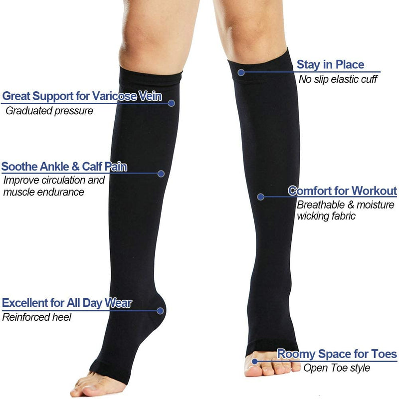 [Australia] - Beister 20-30 mmHg Knee High Compression Socks for Women Men Calf Varicose Veins Large (Pack of 1) Black 