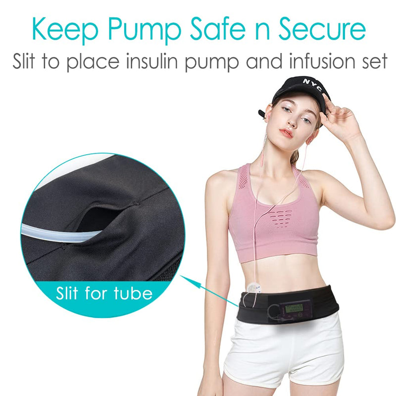 [Australia] - DiaBelt Insulin Pump Belt with Mesh Pouch for Easy Viewing Operation, Diabetic T1D Medical Holder Accessories Waist Band with Slits for Tubing Epipen Men Women Adult Black Medium (Pack of 1) 