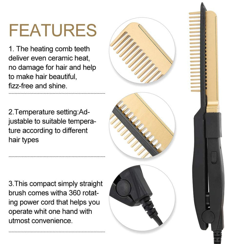 [Australia] - Electric Heating Comb, Flat Iron Heat Resistant Hair Styling Comb, Wet‚ÄëDry Use Hair Straightening Hot Brush, Portable Hairdressing Tool(UK) 