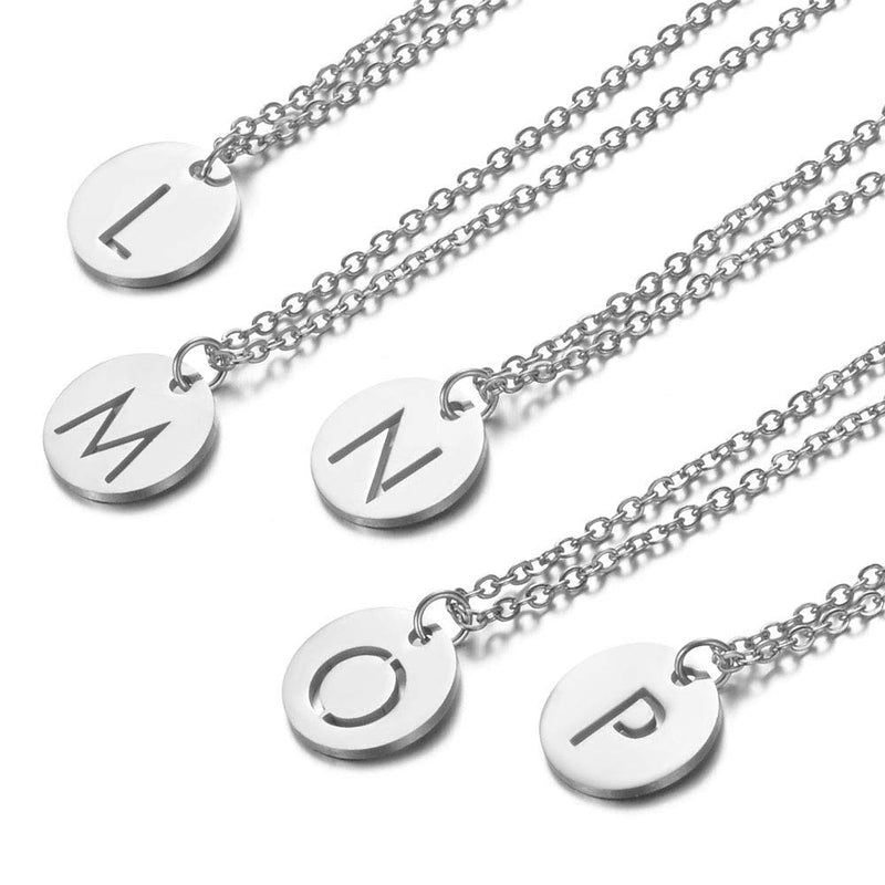 [Australia] - MissNity Stainless Steel Initial Necklace for Women 26 Letter Alphabet Necklaces Hollowed-Out Disc Pendant Jewelry Gift for Girls, Gold and Silver Color Silver-P 