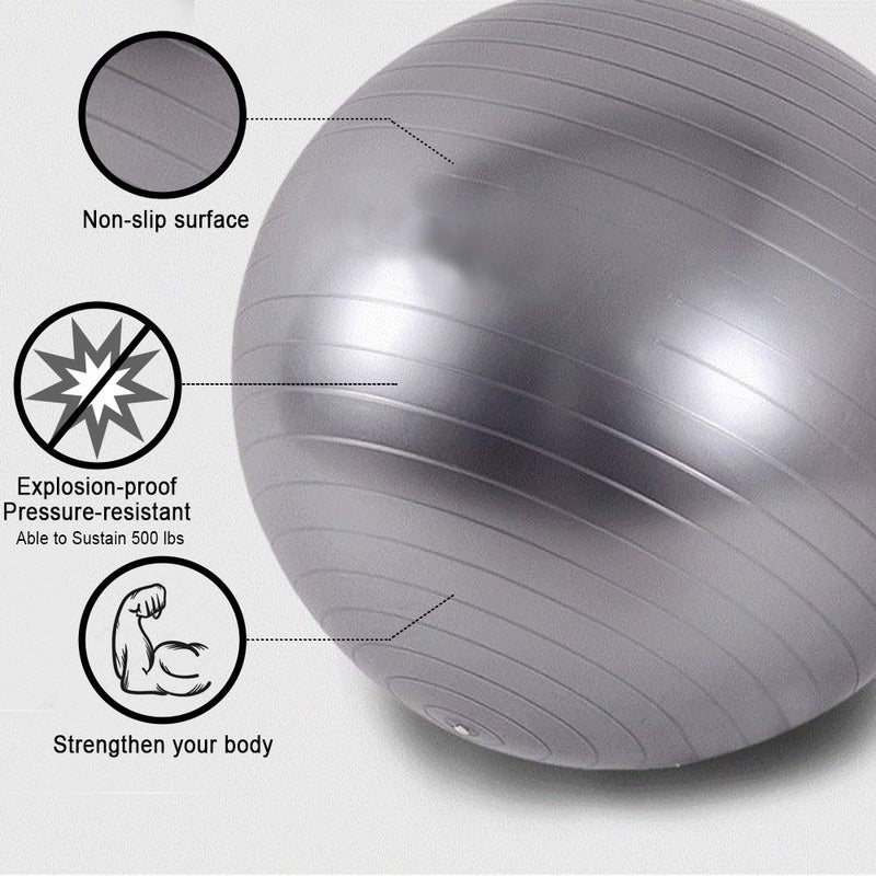 [Australia] - SIYWINA Exercise Ball Yoga Ball Chair 55cm,65cm Birthing Ball Maternity Ball with Quick Pump Anti-Burst for Pilates, Fitness, Pregnancy Silver 55cm（21.6〃） 