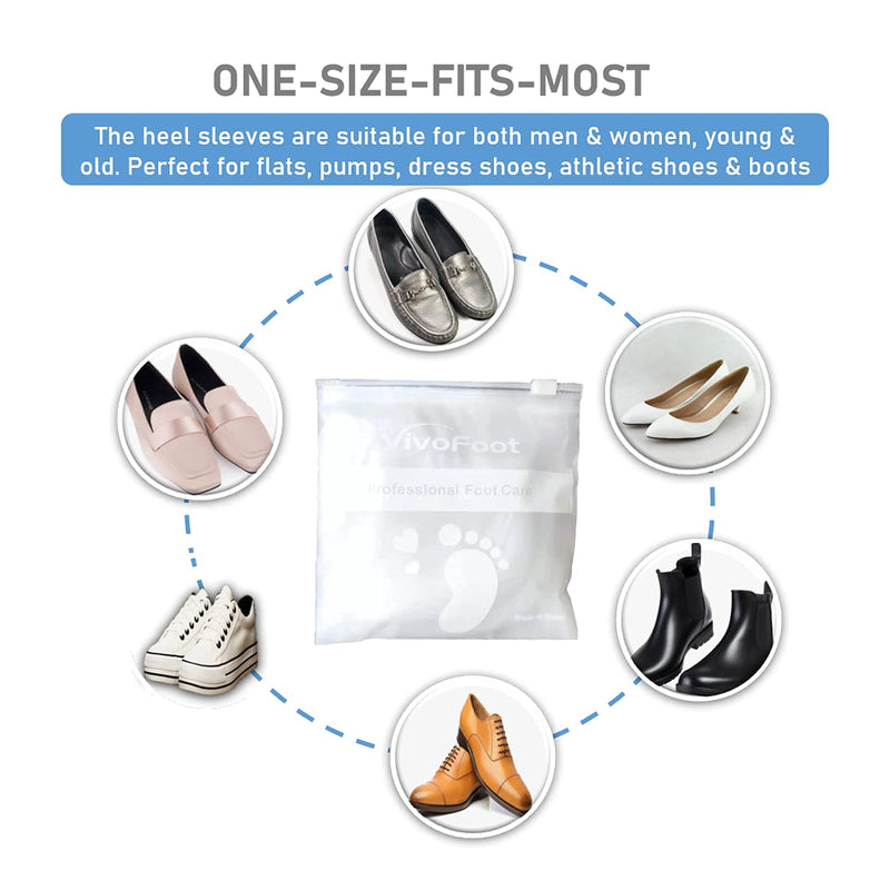 [Australia] - VivoFoot 2 Pairs Gel Heel Protectors, Silicone Heel Socks, Heel Sleeves, Heel Pain and Cracked Heels Relief for Men and Women 4 Count (Pack of 1) White 
