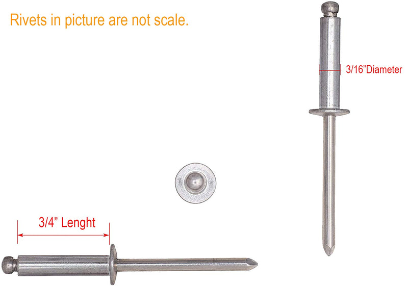 [Australia] - Persberg 50pcs 3/16" Rivets + 25pcs Back-Up Pop Washers, Choose Size, Aluminum Blind Rivets 3/16" x 3/4" 