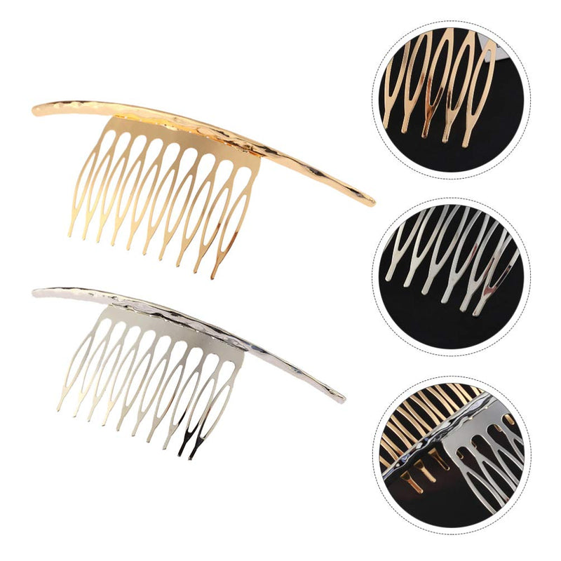 [Australia] - Lurrose 2pcs French Twist Comb Teeths Comb Alloy Metal Clips for Bridal Wedding Hair Side Comb Women Hair Accessories 