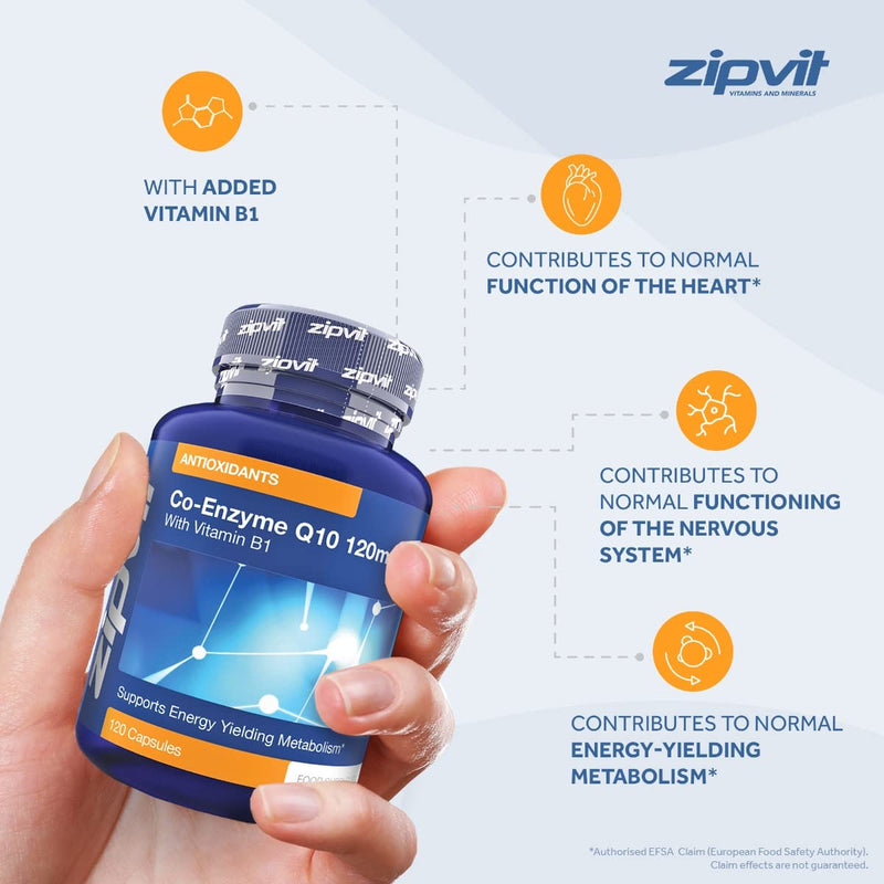 [Australia] - Co-Enzyme Q10 120mg with Added Vitamin B1, 120 Capsules. 4 Months Supply. Supports Normal Heart Function and Energy Production. 