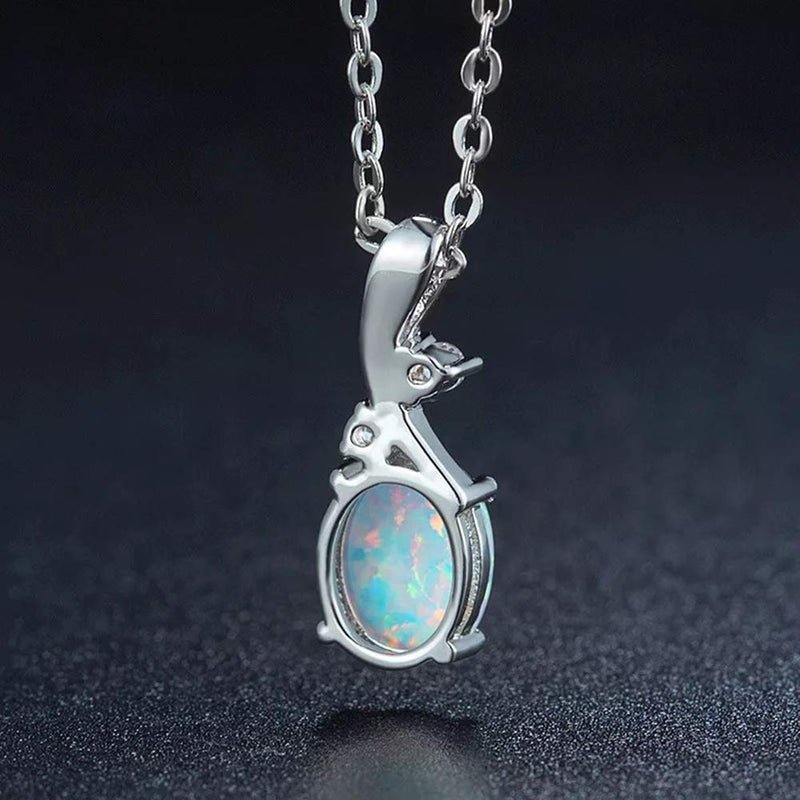 [Australia] - AILUOR Sterling Silver Created Gemstone Oval Birthstone Opal Pendant Necklace for Women Mother Girls 