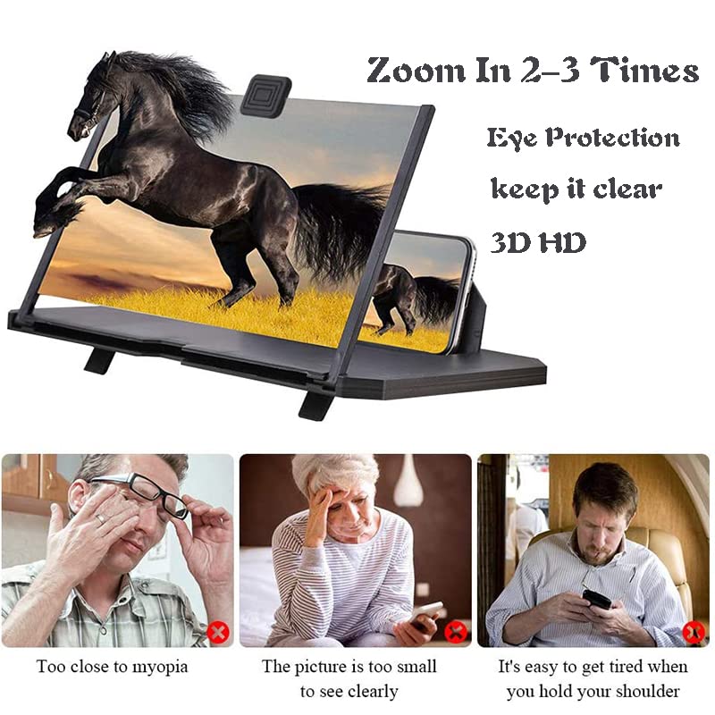 [Australia] - 14 Inch Phone Screen Magnifier,Thin Foldable Mobile Phone Stand,HD 3D Blu-ray for Movies, Videos, and Gaming, Compatible with All Smartphones 14inblack 