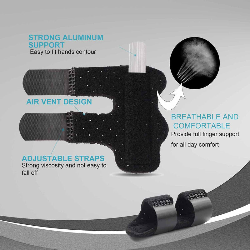 [Australia] - VBoo Trigger Finger Splint, Porous breathable finger brace, Relief Finger Supports with Built-in Aluminium Bar for Sprains, Pain Relief, Sports Injury, Suitable for the elderly, adults and children (2, Black) 2 