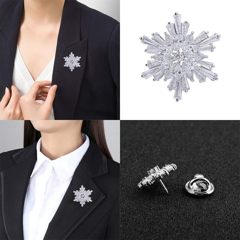 [Australia] - OKA Clear Austrian Crystal Winter Snowflake Brooch Pin, Elegant White Crystal Brooch Pins for Women 