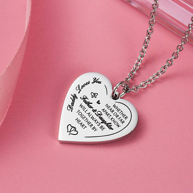 [Australia] - Haoflower Daughter Heart Pendant Necklace You are Braver Than You Believe Engraved Motivational Message Stainless Steel Jewelry Gifts from Mom Dad Daddy loves you 