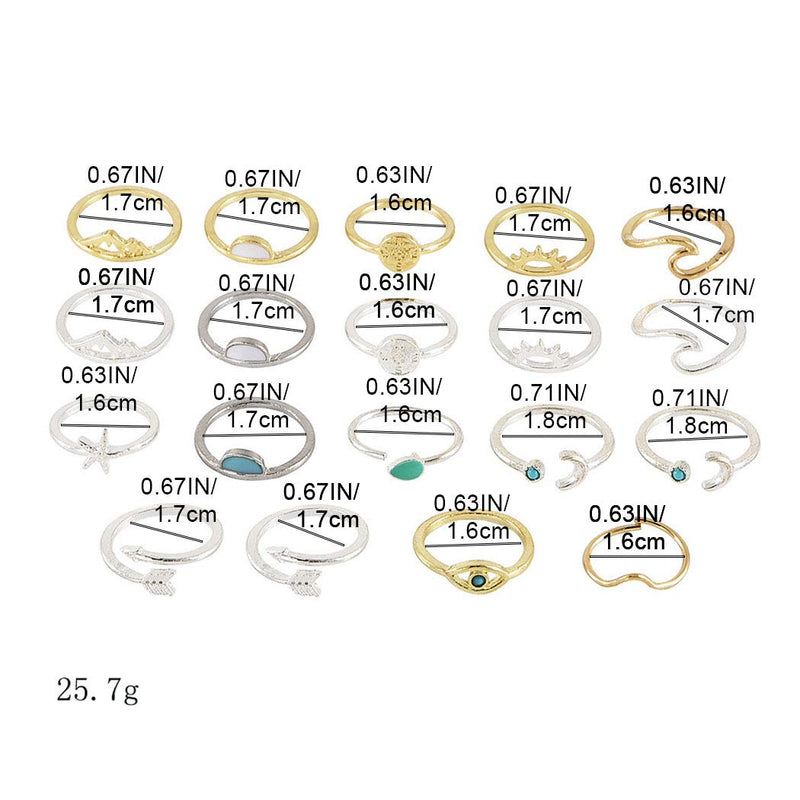 [Australia] - Jeweky Vintage Kunckle Rings Gold Stackable Joint Finger Rings Set Moon Nail Accessories Jewelry for Women and Girls (Pack of 19) 