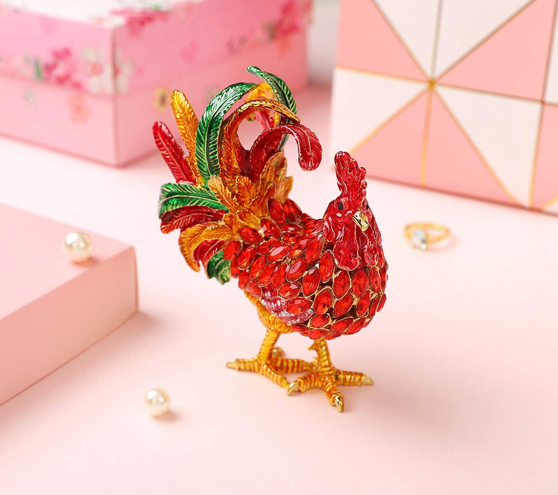 [Australia] - Furuida Rooster Trinket Boxes Hinged Enameled Jewelry Box Hand-Painted Animals Ornaments Craft Gift for Home Decor (Red) Red 