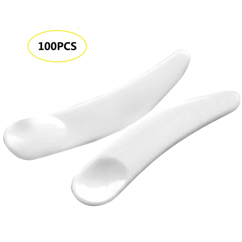 [Australia] - mciskin 100PCS Mini Disposable Curved Cosmetic Spatula Scoop Makeup Mask Spatula Plastic Spoon 