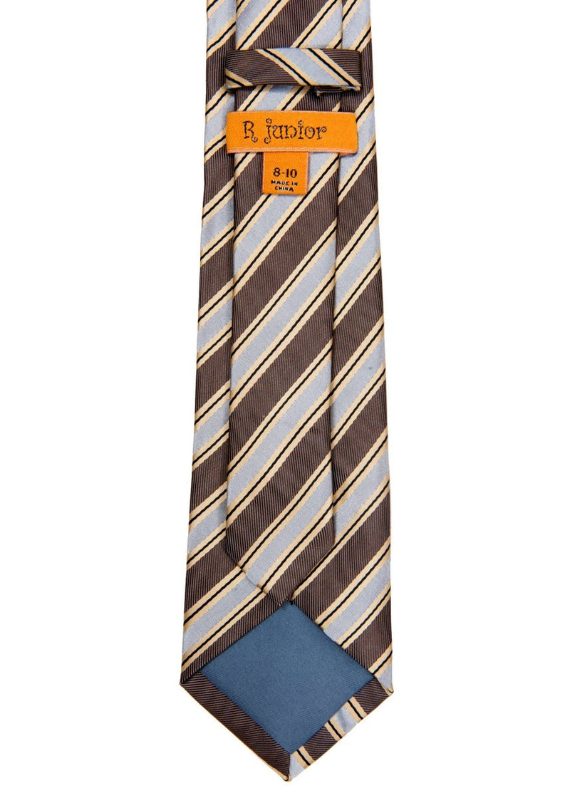 [Australia] - Preppy Stripe Pattern Woven Boy's Tie - 8-10 years 8 - 10 years Brown/Gray 