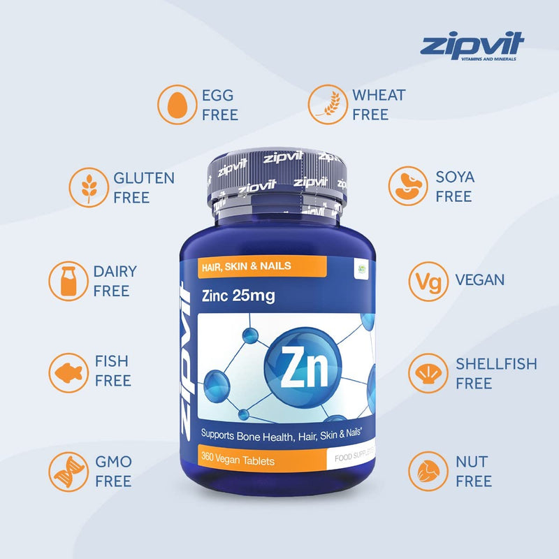 [Australia] - Zinc 25mg, 360 Vegan Tablets. Hair, Skin & Nails. Supports The Immune System, Bone Health & Cognitive Function 