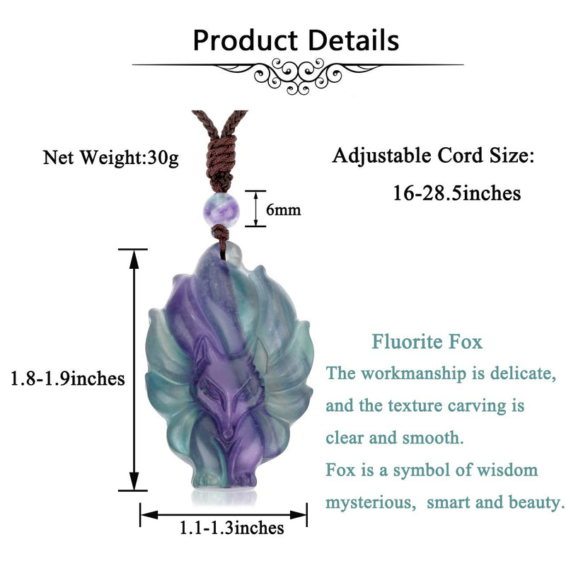 [Australia] - Top Plaza Womens Reiki Healing Crystal Ice Obsidian Gemstone Necklaces Adjustable Lucky Fox Amulet Protection Pendant Necklace Fox Jewelry Fluorite 