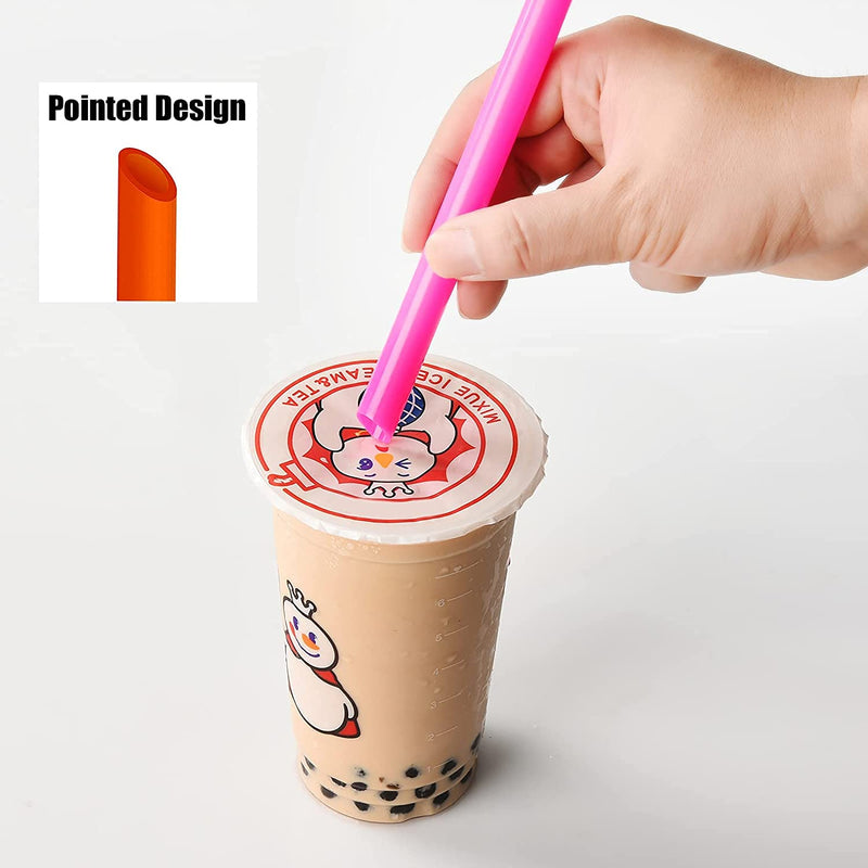 [Australia] - ALINK 12-Pack Reusable Boba Smoothie Straws, 13mm X 10.5 inch Extra Wide Bubble Tea Straws with 2 Cleaning Brush - Pointed Design 14 Count (Pack of 1) 