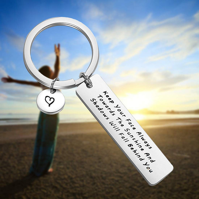 [Australia] - FEELMEM Keep Your Face Always Towards The Sunshine Walt Whitman Quote Keychain Inspirational Jewelry Gift for Family Friend Silver 