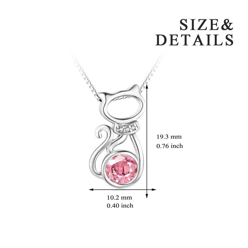 [Australia] - Sterling Silver Cat Pendant Necklace with Swarovski Birthstone Crystal，Cute Jewelry Gifts for Cat Lovers 10-Lt. Rose 