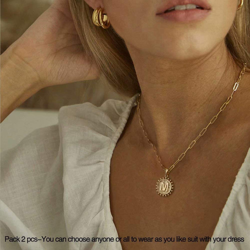 [Australia] - Layered Choker Necklaces for Women, 14K Gold Plated Dainty Layering Paperclip Chain Necklace Simple Adjustable Initial Coin Pendant Necklaces Layered Gold Chain Necklaces for Women Jewelry Gifts 2Layer-A 