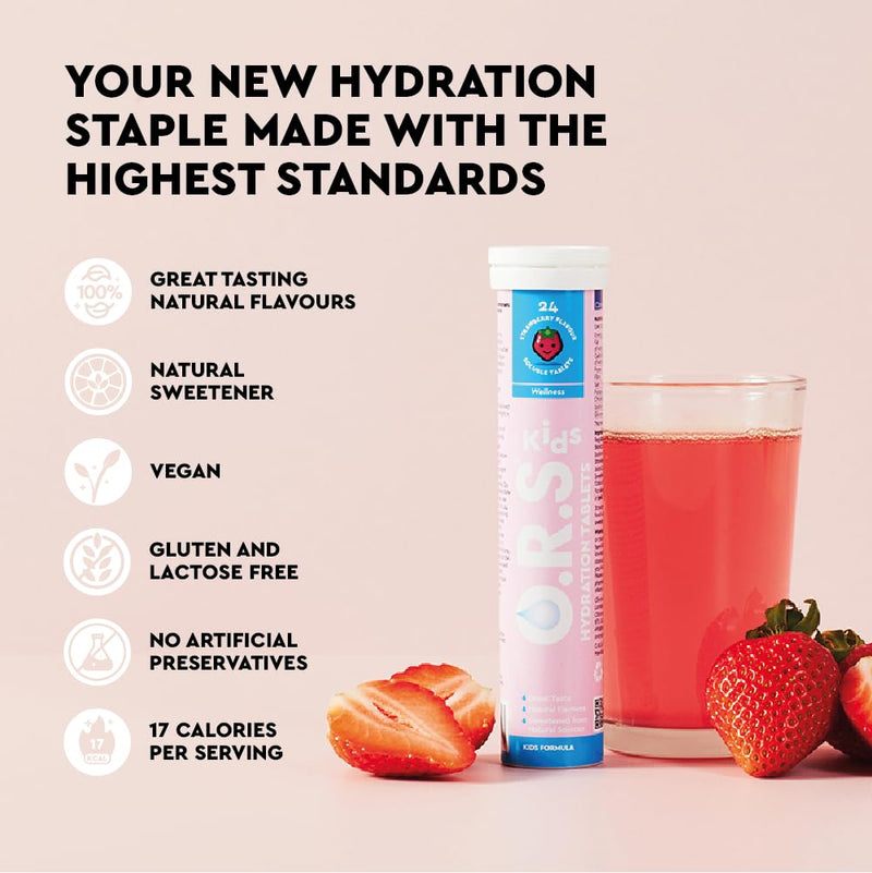 [Australia] - O.R.S Hydration Tablets with Electrolytes for Kids, Vegan, Gluten and Lactose Free Formula – with Natural Strawberry Flavour, 24 Tablets 