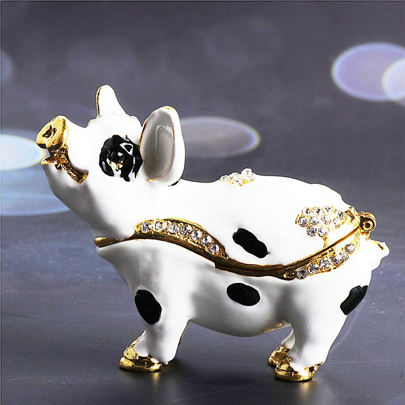 [Australia] - Waltz&F Spotted Pig Figurine Collectible Hinged Trinket Box Bejeweled Animal Hand-Painted Ring Holder Decoration 