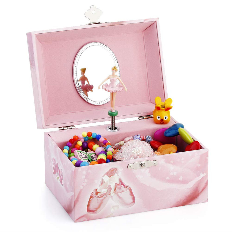 [Australia] - Kids Musical Jewelry Box for Girls and Jewelry Set with Ballerina Theme - Swan Lake Tune Pink 