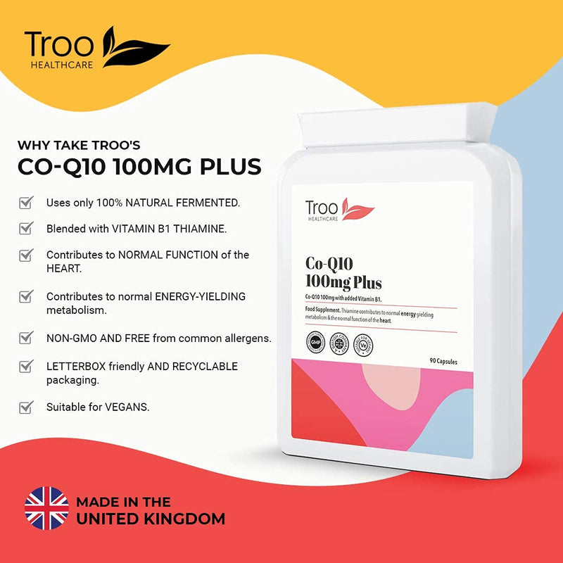 [Australia] - Co-Enzyme Q10 Supplement (CoQ10) - 100 milligrams 90 Vegetarian Capsules - Naturally Fermented Trans Form for High Absorption - UK Manufactured to GMP Standards 