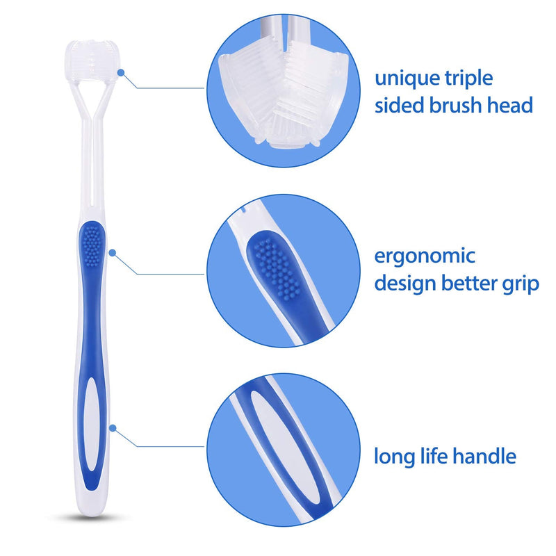 [Australia] - 4 Pieces Three Sided Toothbrush Autism Sensory Toothbrush Bristle Travel Toothbrush for Kids Complete Teeth Gum Care Pretty Good Angle Clean Each Tooth, Soft and Gentle (Green, Blue, Yellow, Red) Green, Blue, Yellow, Red 