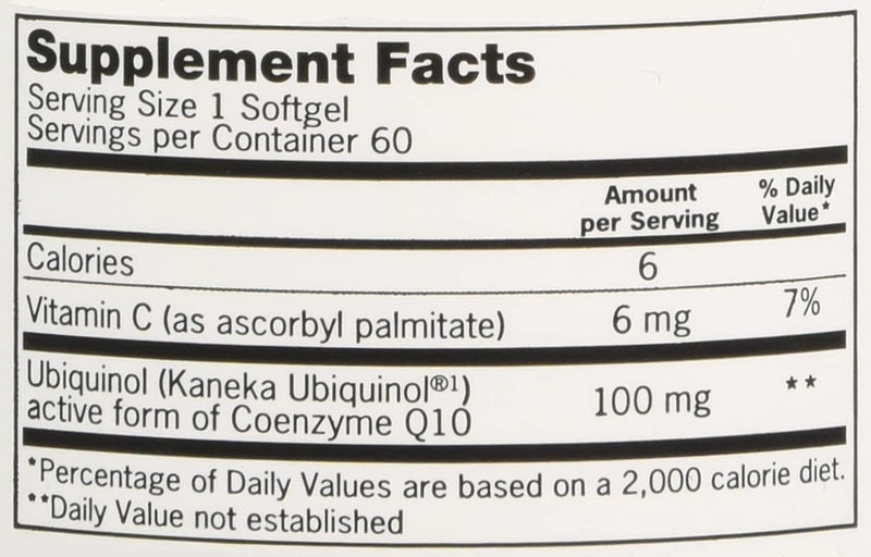 [Australia] - Qunol Mega Ubiquinol CoQ10 100mg, Superior Absorption, Patented Water and Fat Soluble Natural Supplement Form of C0Q10, Antioxidant for Heart Health, 60 Count (Pack of 1) Softgels 60 Softgels 