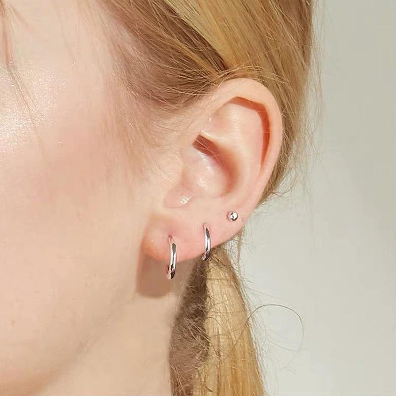 [Australia] - Small Silver Hoop Earrings 925 Sterling Silver Post Hoop Earrings |Huggie Cartilage Earring Hoop for Women Men Girls 8mm 10mm 12mm A-Silver 8mm 10mm 12mm 