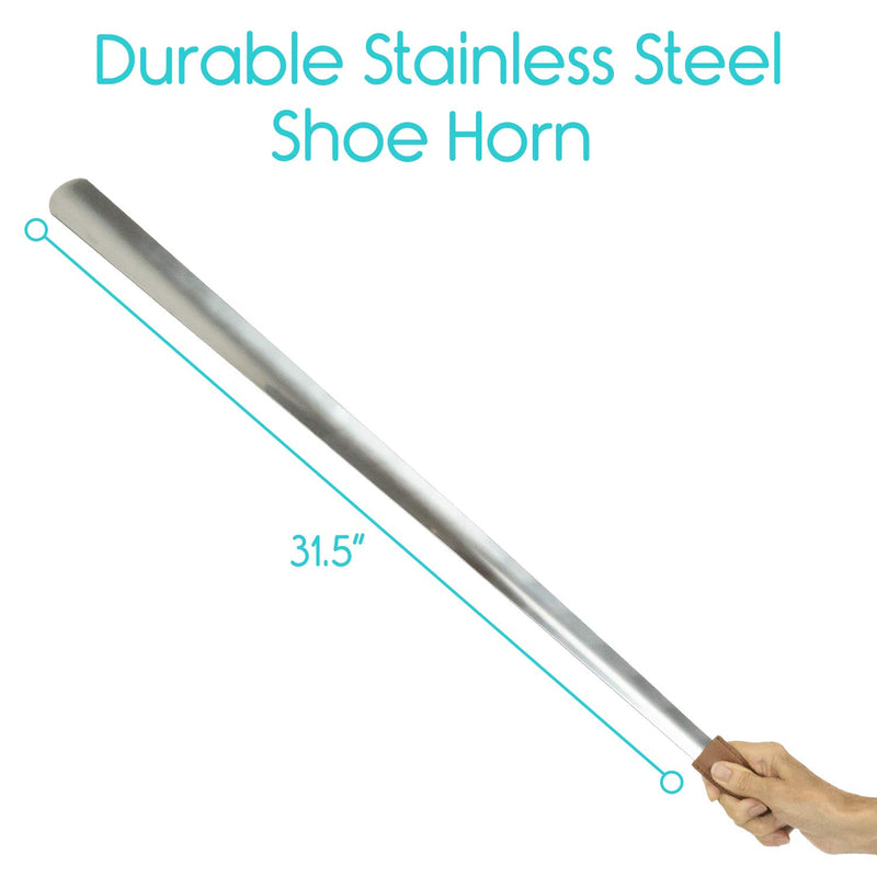 [Australia] - Vive Extra Long Handled Shoe Horn (31.5 Inches) - Metal Shoehorn for Men and Women - Large Standing Reach Assist - Long-Handled Dressing Aid for Seniors - Extended XL Stainless Steel Tool for Boots 1 