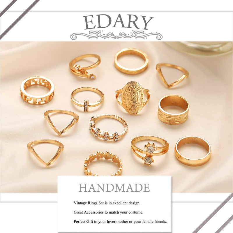 [Australia] - Edary Vintage Carved Joint Knuckle Rings Crystal Rings Set Stackable Rings for Women and Girls Style 1 