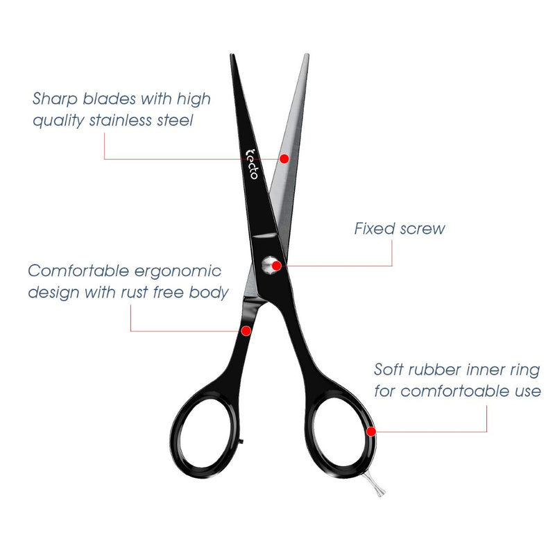 [Australia] - TECTO Hair Cutting Scissors Professional 6.6 inches - Stainless Steel Barber Scissors, Extra Sharp Hair Cutting Shears For Men & Women with Free Leather Case 