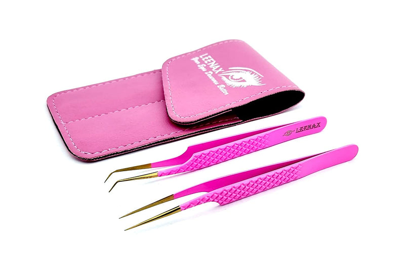 [Australia] - LEENAX 2 Pcs Pink Stainless Steel Tweezers for Eyelash Extensions, Eyelash Extension Tweezers Set, Volume Tweezers, Lash Extension Precision Tweezers, Extension tweezers. 